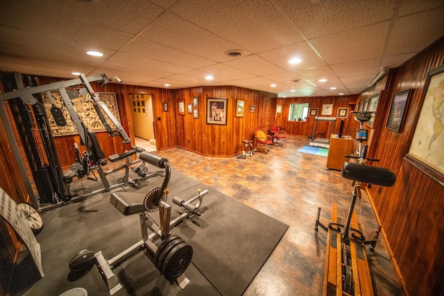 1425 20th St SW, Rochester, MN 55902 - exercise room with wood walls and recessed lighting