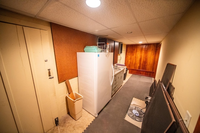 1425 20th St SW, Rochester, MN 55902 - finished below grade area with freestanding refrigerator and a drop ceiling