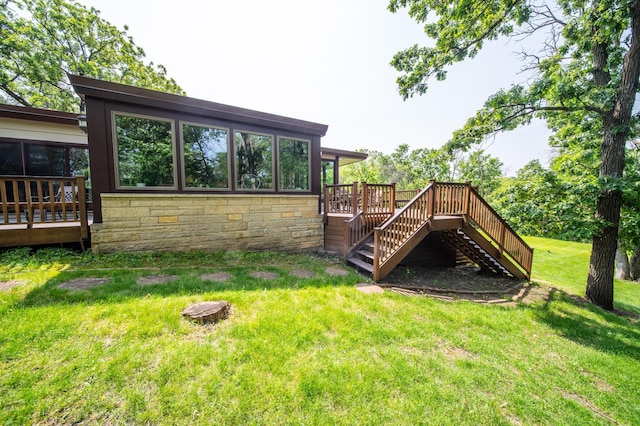 1425 20th St SW, Rochester, MN 55902 - view of grassy yard featuring a deck and stairs