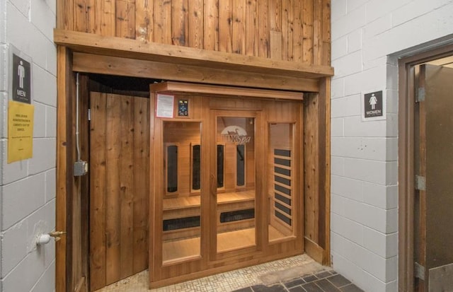 interior space with wood walls