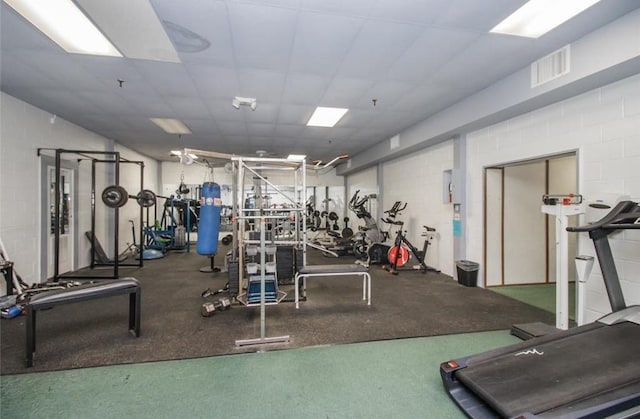 gym featuring a drop ceiling