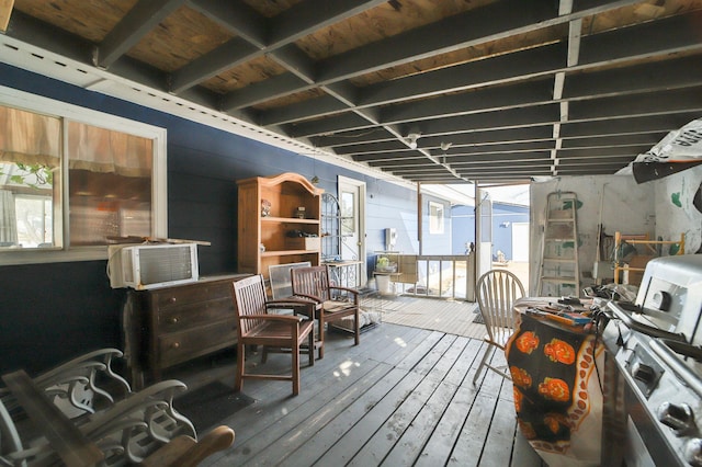 wooden deck with cooling unit