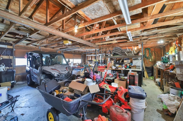 garage featuring a workshop area