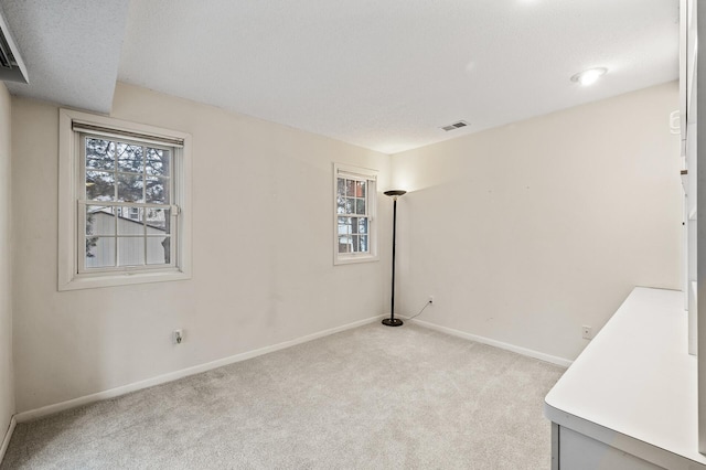 carpeted spare room featuring a textured ceiling and a wealth of natural light