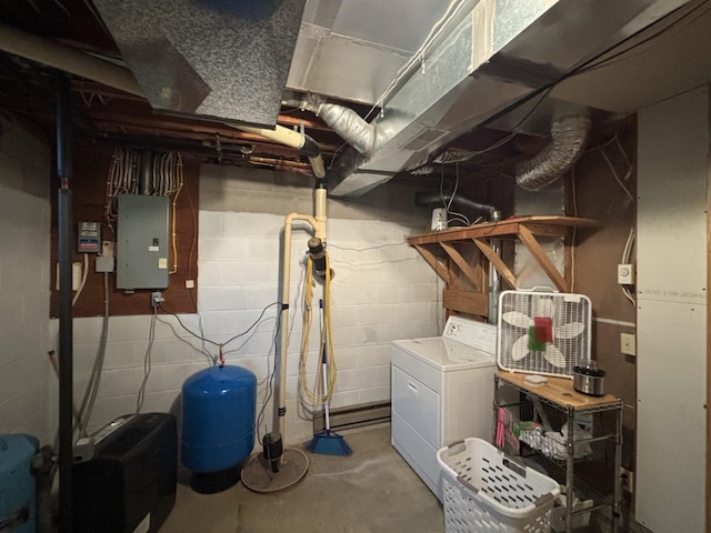 basement featuring washer / clothes dryer and electric panel