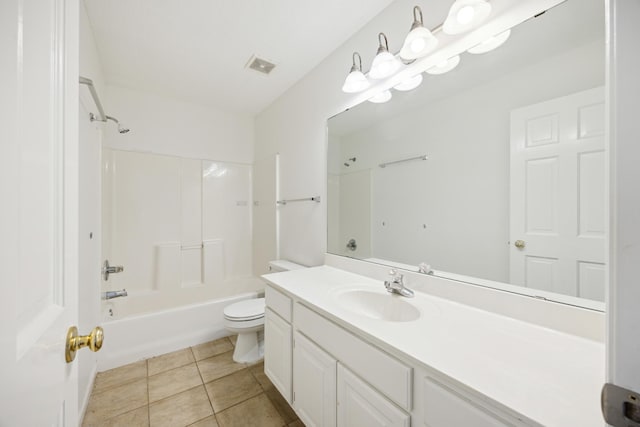 full bathroom featuring toilet, vanity, tile patterned floors, and tub / shower combination