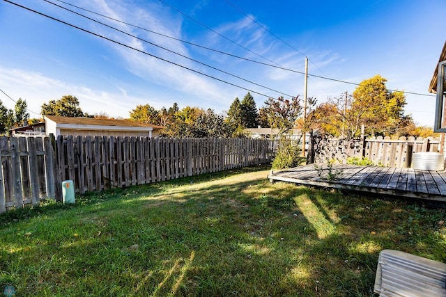 view of yard featuring a fenced backyard and a deck