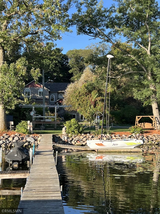 view of dock featuring a water view