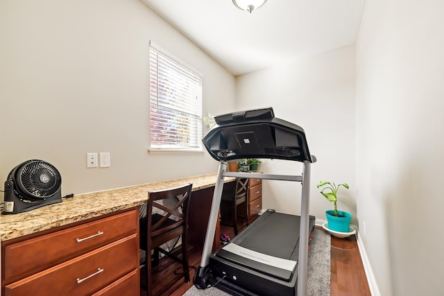 workout room with wood-type flooring