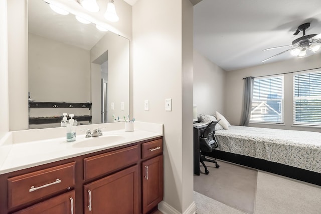 bathroom featuring vanity and ceiling fan