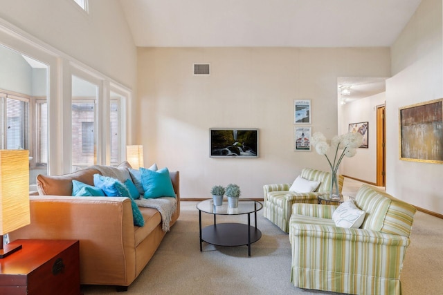 living room with light colored carpet