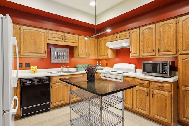 kitchen featuring white appliances and sink