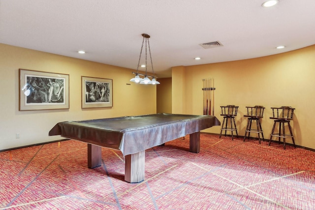 game room featuring carpet floors and billiards