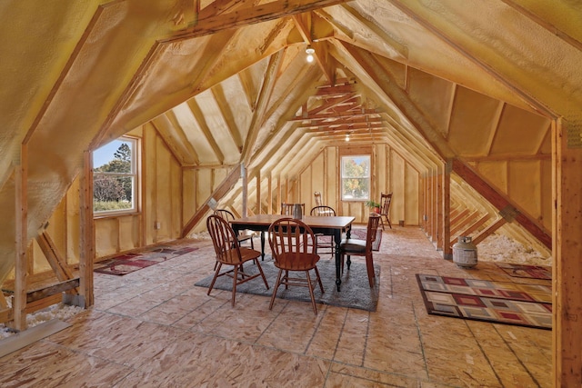 unfinished attic featuring a healthy amount of sunlight