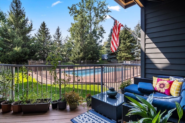 exterior space featuring a fenced in pool