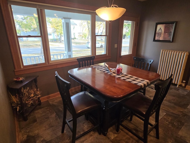 dining area featuring radiator and plenty of natural light