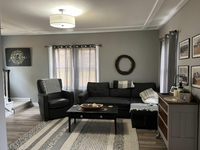 living room with wood-type flooring