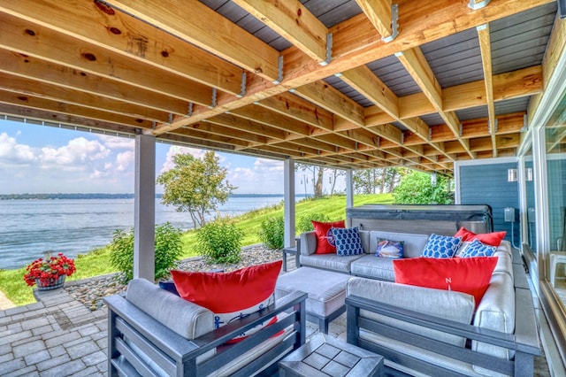 sunroom with a water view