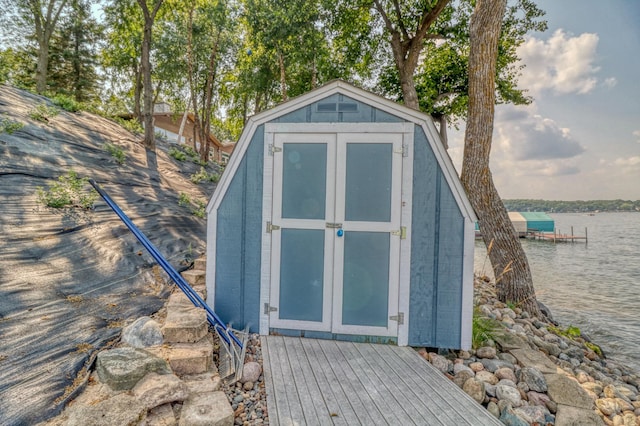 view of outdoor structure featuring a water view