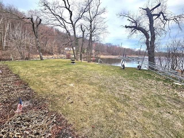 view of yard with a water view