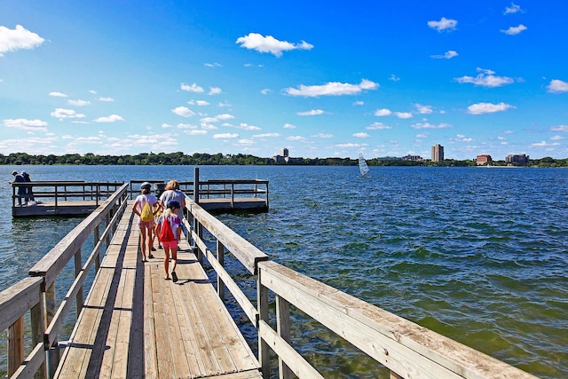 view of dock featuring a water view