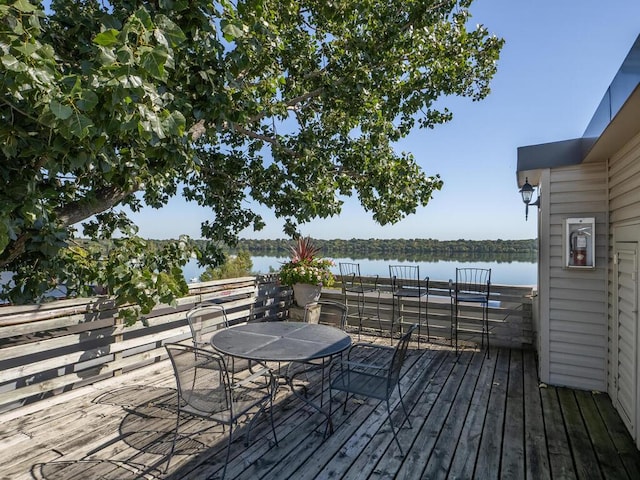 wooden terrace with a water view