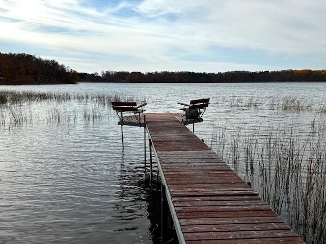 view of dock with a water view