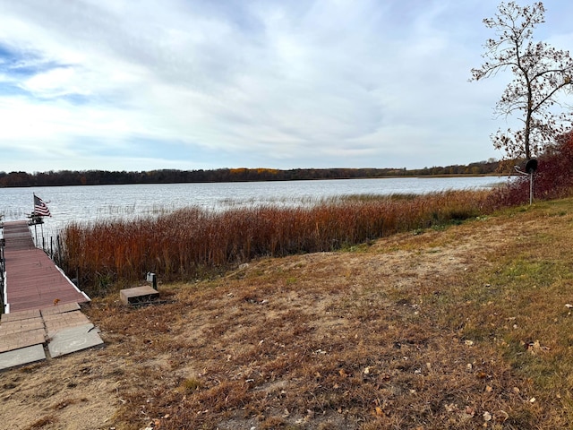 water view featuring a dock