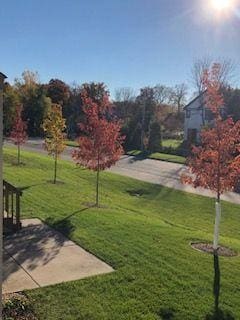 view of property's community with a lawn