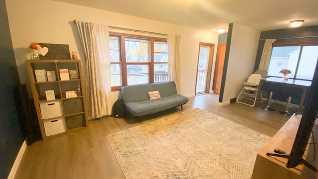 living area with hardwood / wood-style flooring