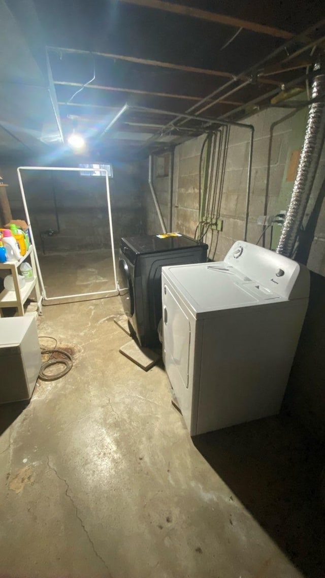 basement with independent washer and dryer