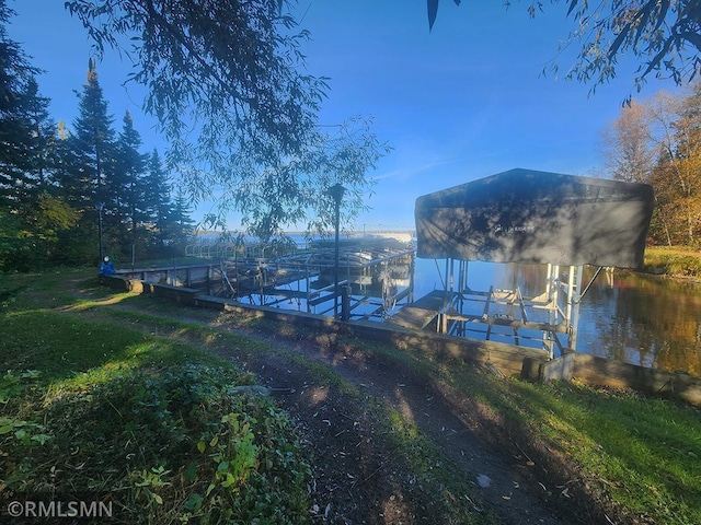 dock area with a water view