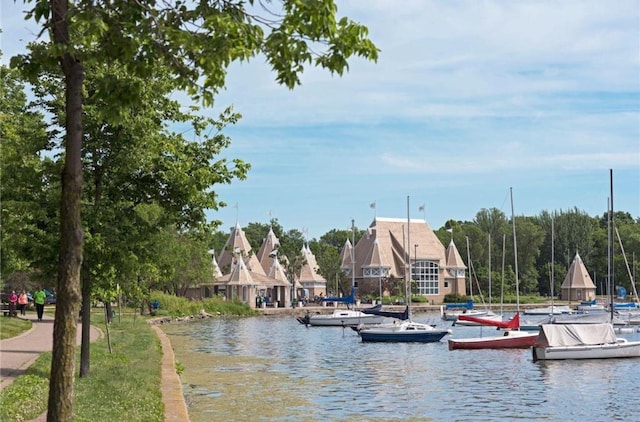 water view with a boat dock