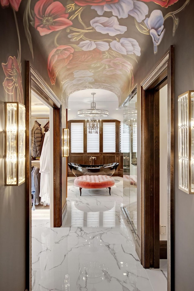 10675 Cavallo Rdg, Eden Prairie, MN 55347 - hall with marble tiled floors and a chandelier