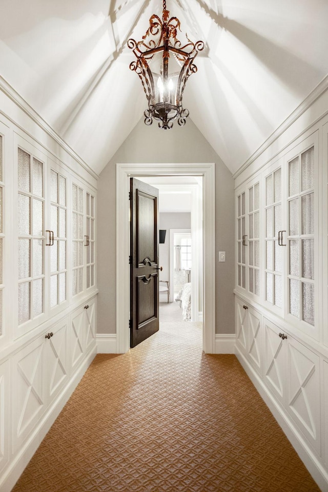 10675 Cavallo Rdg, Eden Prairie, MN 55347 - hallway with carpet, a chandelier, and lofted ceiling