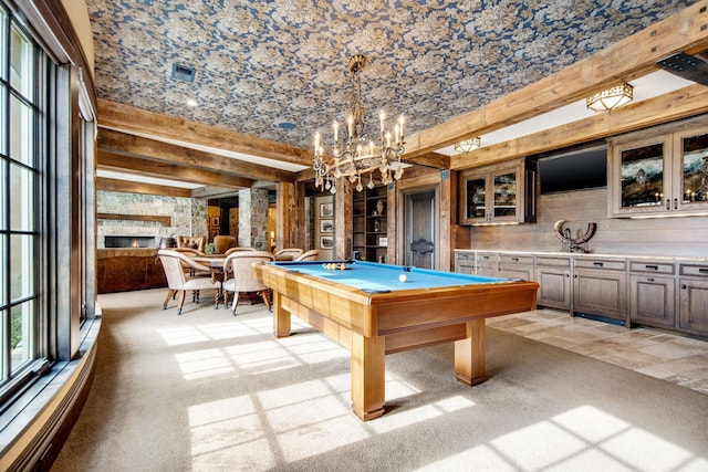 10675 Cavallo Rdg, Eden Prairie, MN 55347 - game room featuring light colored carpet, billiards, and a chandelier