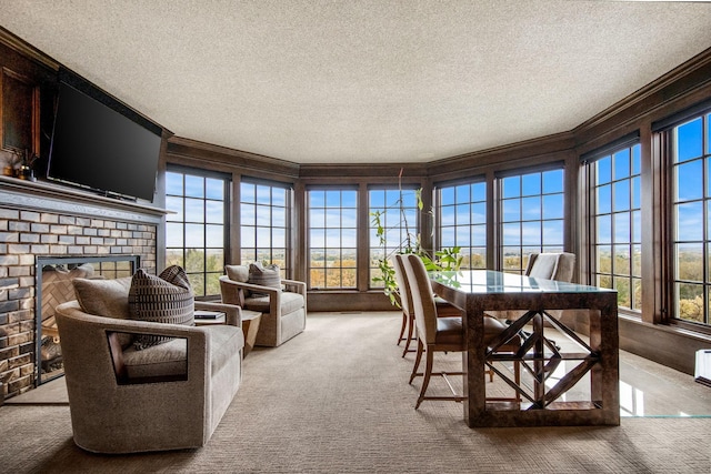 10675 Cavallo Rdg, Eden Prairie, MN 55347 - sunroom featuring crown molding, a textured ceiling, and carpet flooring