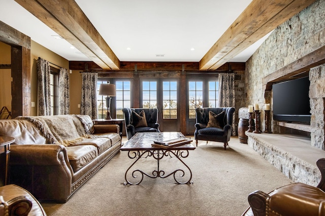 10675 Cavallo Rdg, Eden Prairie, MN 55347 - carpeted living area featuring beamed ceiling
