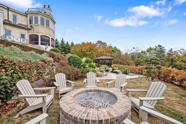 10675 Cavallo Rdg, Eden Prairie, MN 55347 - view of patio / terrace with a fire pit and a gazebo