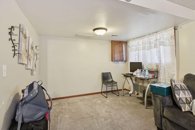 home office with light carpet