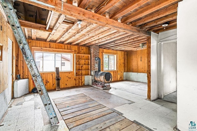 miscellaneous room with a wood stove