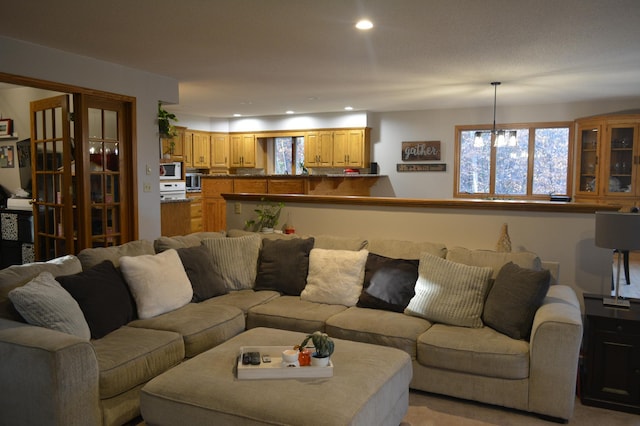 living room featuring recessed lighting