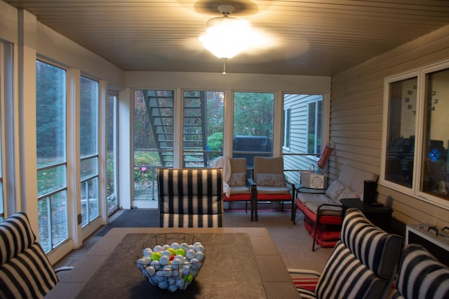 sunroom with wooden ceiling