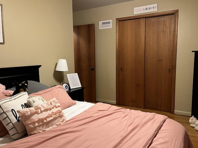 bedroom with a closet and wood-type flooring