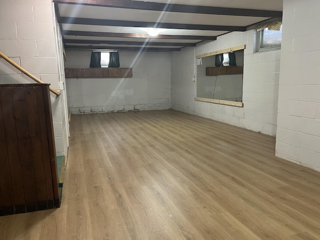 basement featuring light hardwood / wood-style flooring