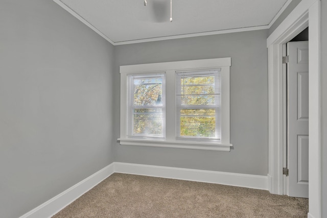 carpeted spare room with crown molding