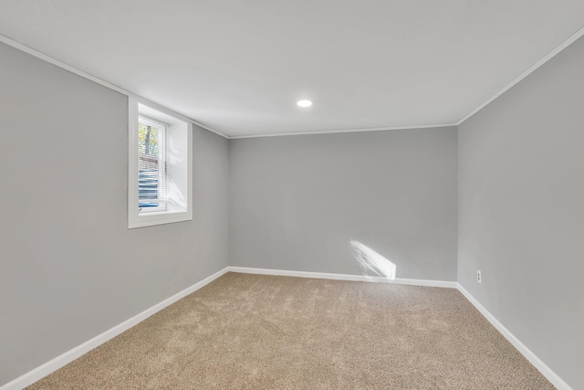 carpeted spare room with crown molding