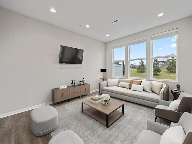 living room with light hardwood / wood-style flooring