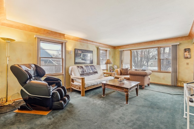 living room with a healthy amount of sunlight and carpet