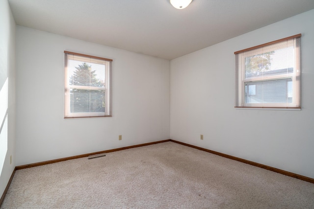 spare room featuring light carpet